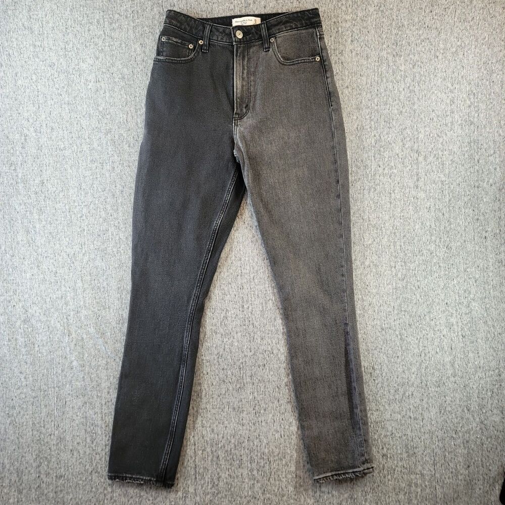 Abercrombie Curve Love High Rise Skinny Jeans Two-Tone Colorblock Black Grey 25L - Picture 2 of 9